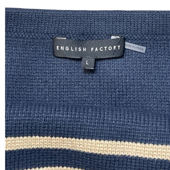 English Factory Knit Stretch Navy Blue & Cream Striped Mini Skirt Size Large - Picture 5 of 6